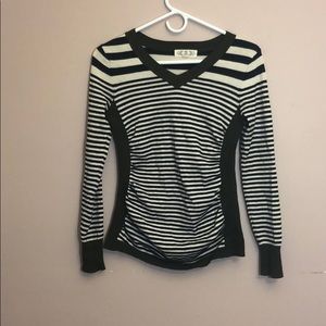 Green/navy/white striped sweater